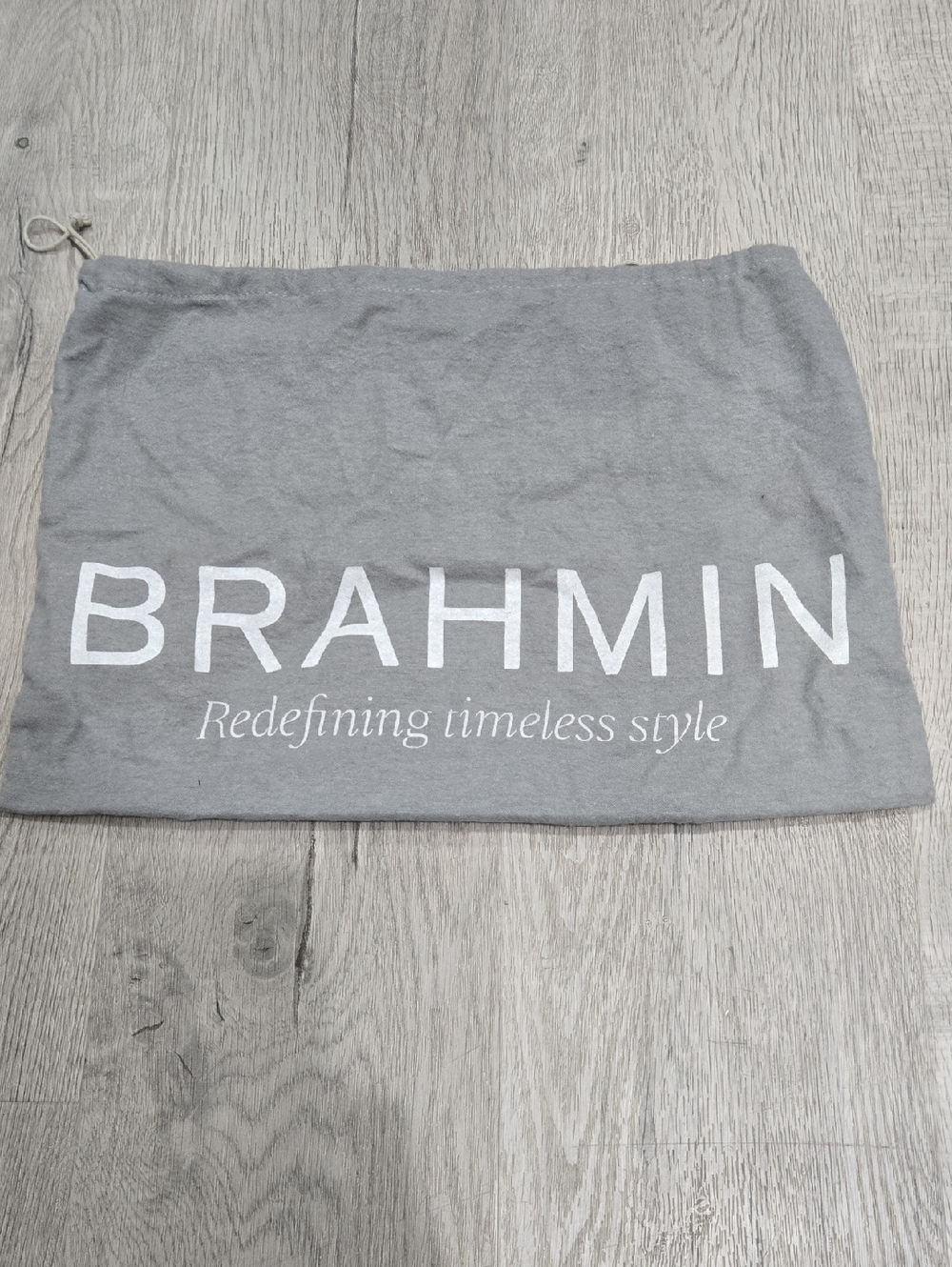 Brahmin Gray Drawstring Dust Bag with White Logo